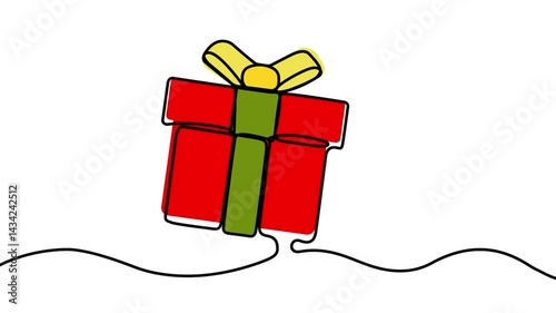 Continuous one line drawing of Holiday gift box icon. Surprise symbol in single outline style. Motion graphics 4k
