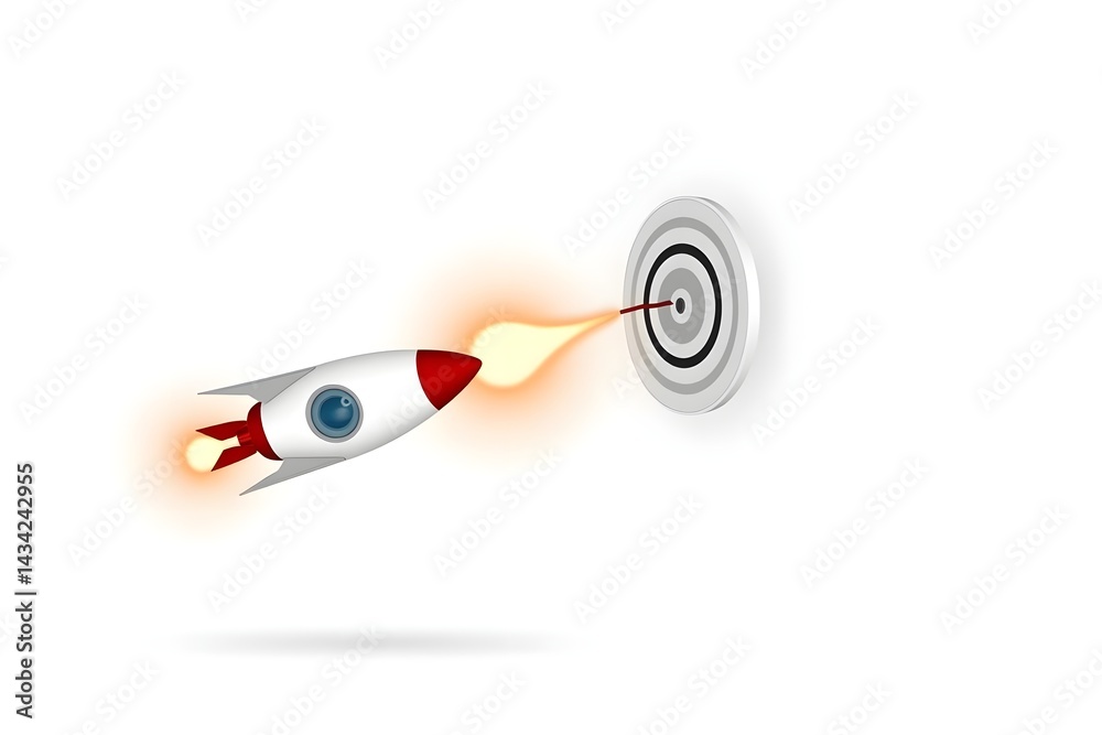 Rocket Hitting Bullseye Target Representing Strategic Success Rocket Hitting Bullseye Target Representing Strategic Success