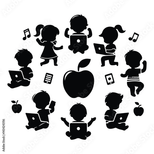 Digital Learning Network—Kids with Laptops, Online Education, Remote Classroom Vector Illustration