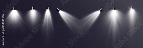 Empty stage with spotlights. Lighting devices on a transparent background.EPS
