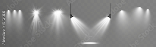 Empty stage with spotlights. Lighting devices on a transparent background.EPS

