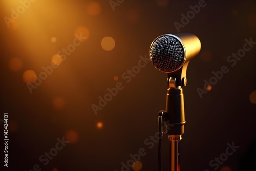 Open Mic Night Microphone With Soft Golden Bokeh