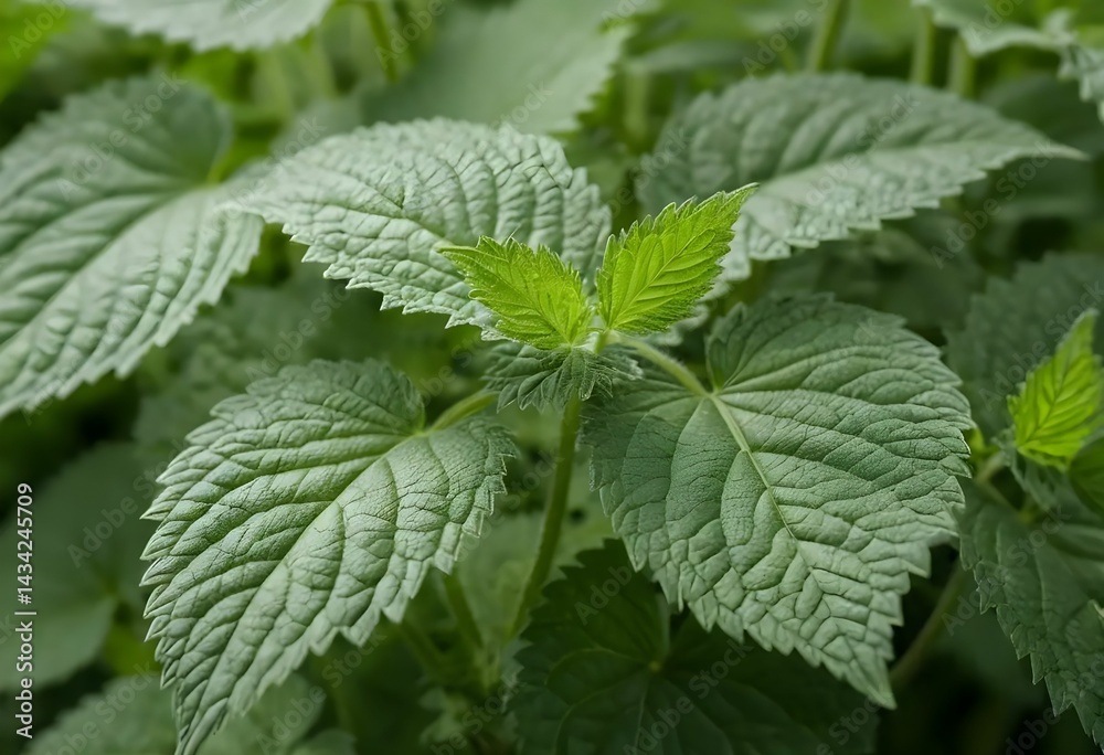 Macro of nettle leaves with fine hairs and texture, natural soft light, green herbal background. Macro of nettle leaves with fine hairs and texture, natural soft light, green herbal background.