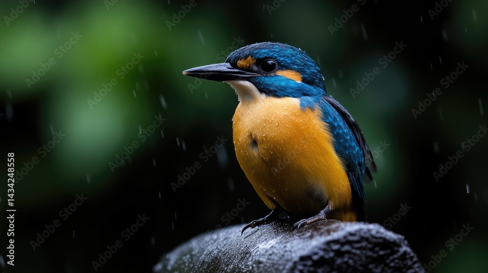 Obraz premium Colorful kingfisher in the rain