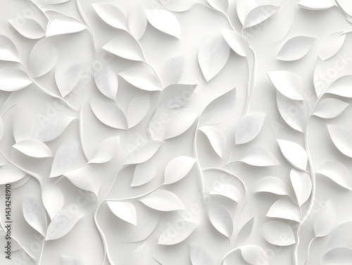 White geometric floral leaves 3d tiles wall texture background illustration banner panorama, seamless pattern