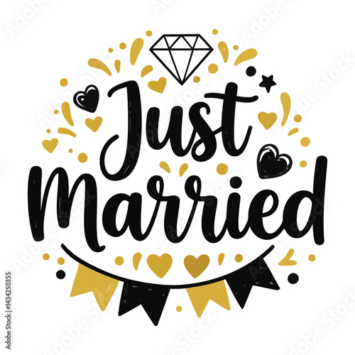 Just Married Typography Vector Design for Wedding Celebration