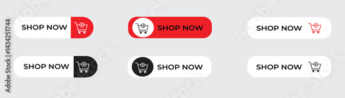 Collection of Shop Now Button vector illustration. call to action button, e commerce button, shopping cart vector 