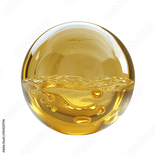 Golden bubbles vector illustration on white background, golden liquid oil bubble sphere.