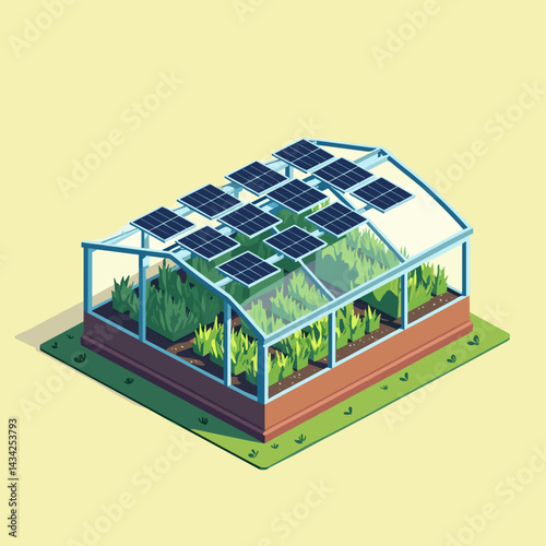 Solar-Powered Greenhouse with Lush Vegetation  