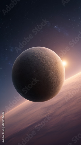 Planet in Space with Sunlight Background  