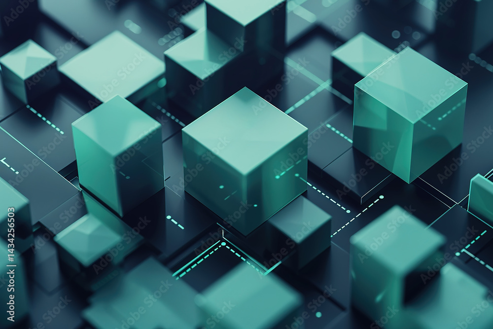 Obraz premium Abstract geometric cubes on a network grid create a modern technological design
