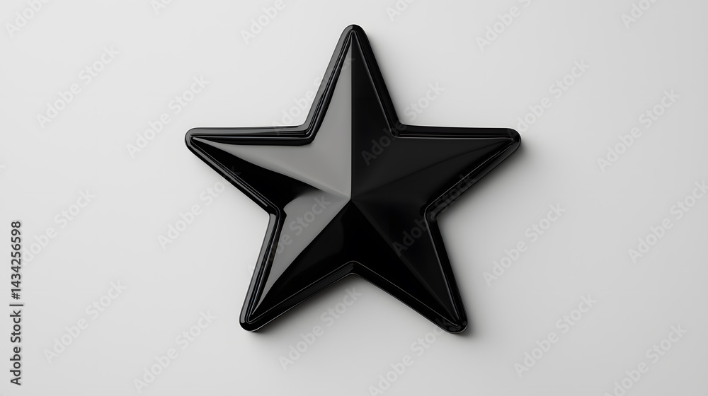 Fototapeta premium Black Star Emblem: A sleek, glossy black star emblem, positioned centrally against a plain backdrop, evoking a sense of sophistication and minimalist aesthetic.