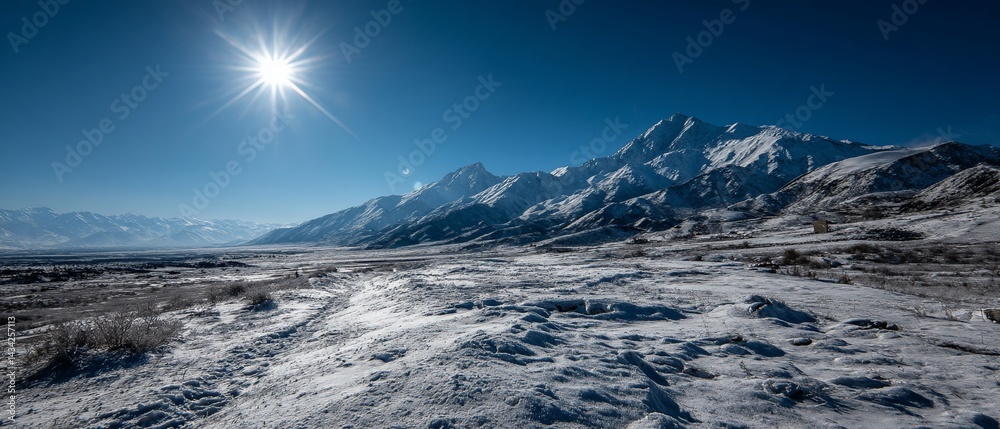 Snowy Mountain Range Under Sunny Sky Snowy Mountain Range Under Sunny Sky