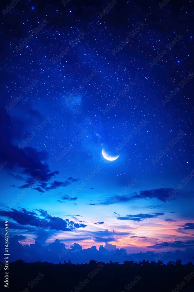 Night sky with crescent moon Night sky with crescent moon
