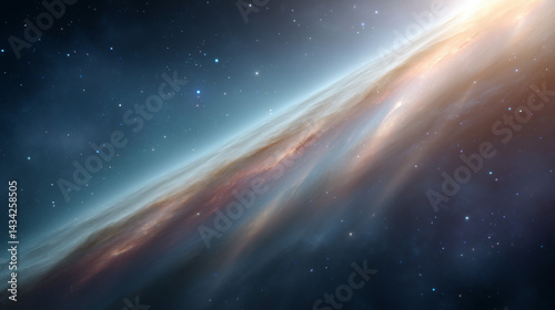 Cosmic galaxy swirl with bright light and starry background  