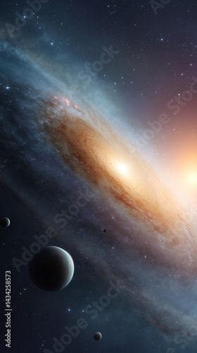 Cosmic galaxy with planets and stars in vibrant colors  