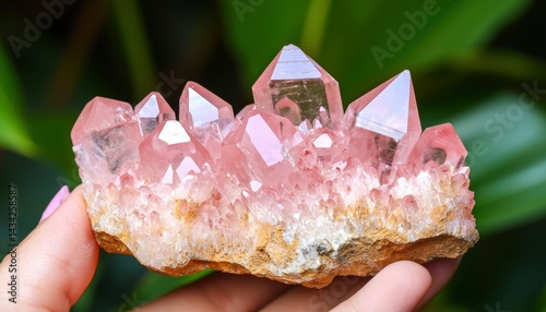 Pink crystal cluster specimen photo