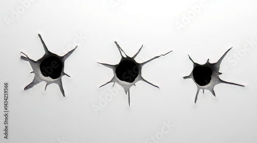 Bullet holes on a white background.