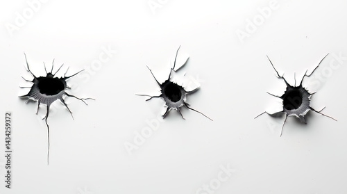 Bullet holes on a white background.