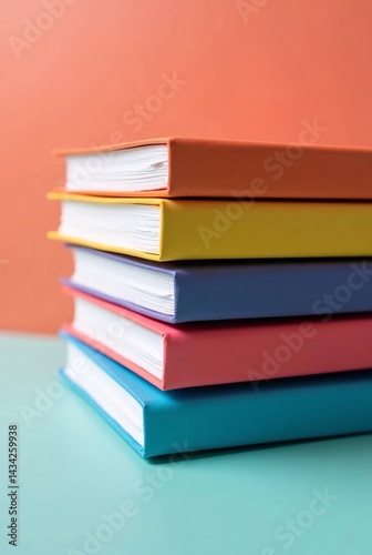 Stack of Colorful Books on a Pastel Background