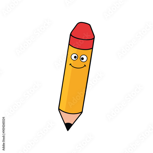 cute cartoon pencil smiling eyes vector illustration