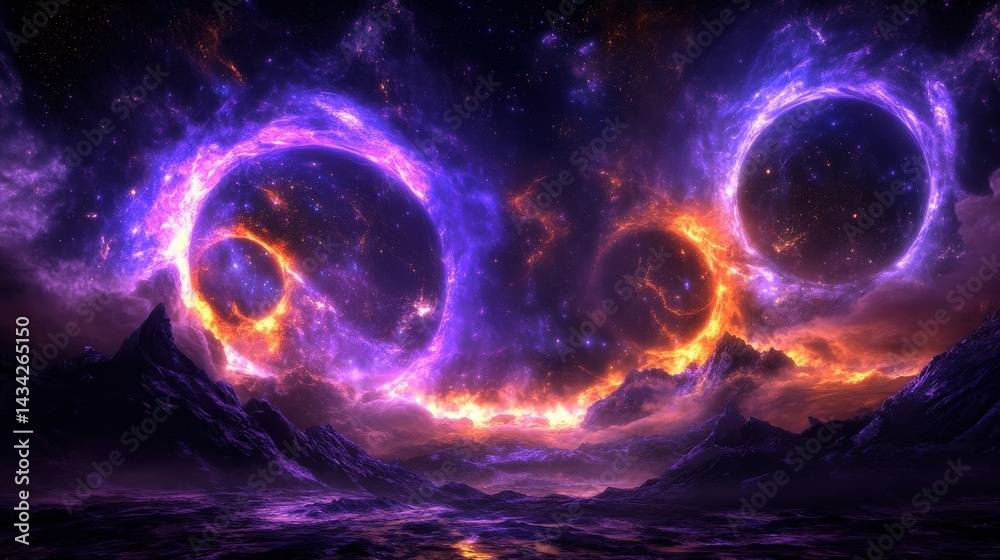 Cosmic Flames and Mountainous Landscape Cosmic Flames and Mountainous Landscape