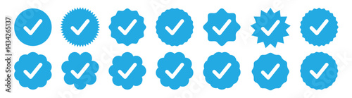 Blue Verified badge icon set. Set of check mark icons. Blue tick social media. 