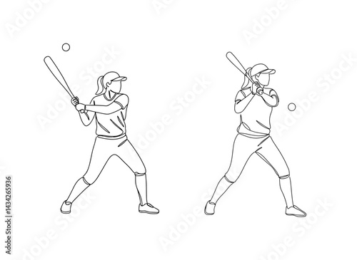 Female baseball player silhouette vector illustration on transparent background, action poses, copy space