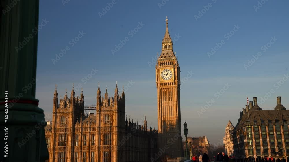 Sunrise at The Houses of Parliament, River Thames and Big Ben in London, UK