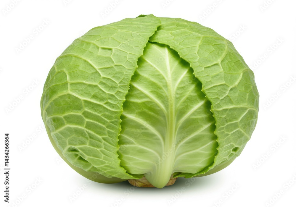Close up of a single green cabbage head showing leaf detail texture isolated on white background Close up of a single green cabbage head showing leaf detail texture isolated on white background