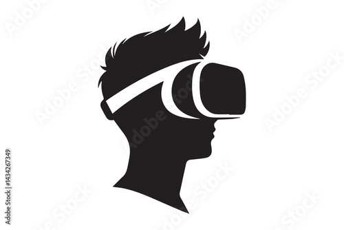 simple and unobtrusive  A man with VR headset vector silhouette illustration isolated in white background