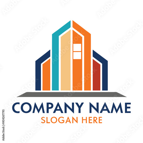 Multi-colored building logo for a company