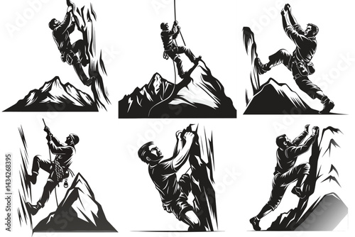man climbing mountain vector illustration