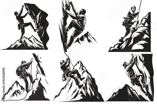hiker man climbing silhouette vector