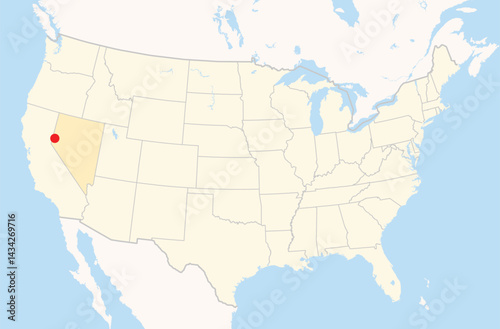 Location Map of the city Sparks in Nevada, USA. The state is marked orange and the city is highlighted with a red dot. No labels at all.