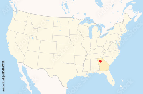 Location Map of the city Sandy Springs in Georgia, USA. The state is marked orange and the city is highlighted with a red dot. No labels at all.