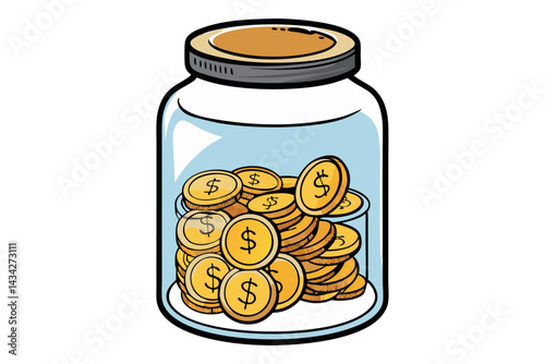 coins half filled glass jar isolated on white back2.eps