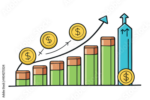 financial growth chart with gold coins clipart 4.eps