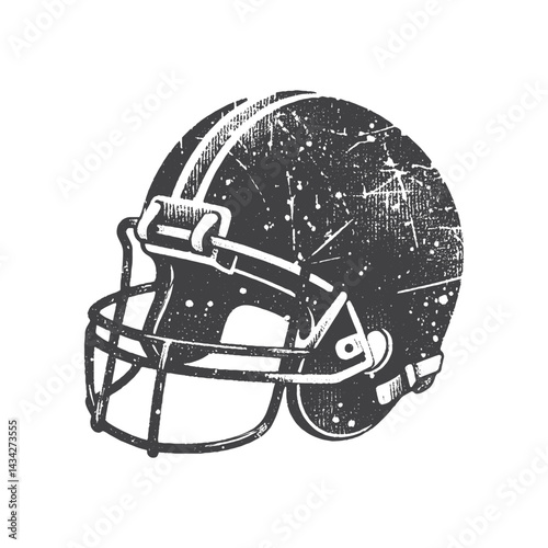 Vintage Hand-Drawn Football Helmet Side View Illustration – Classic Gridiron Gear Engraved Style Vector for T-Shirts, Posters, Stickers, and Athletic Equipment Themes