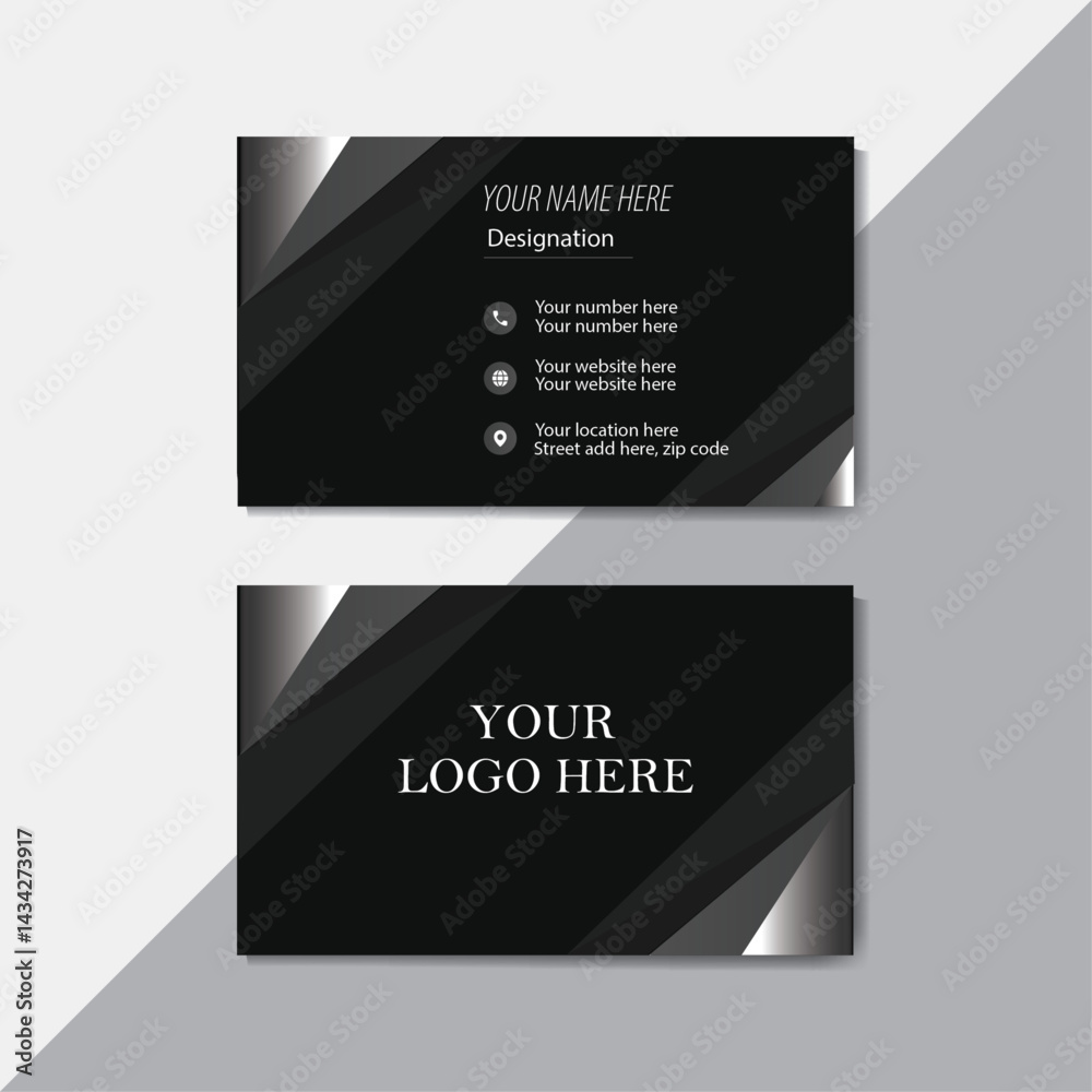 Naklejka premium black modern creative business card and simple clean template vector design. 