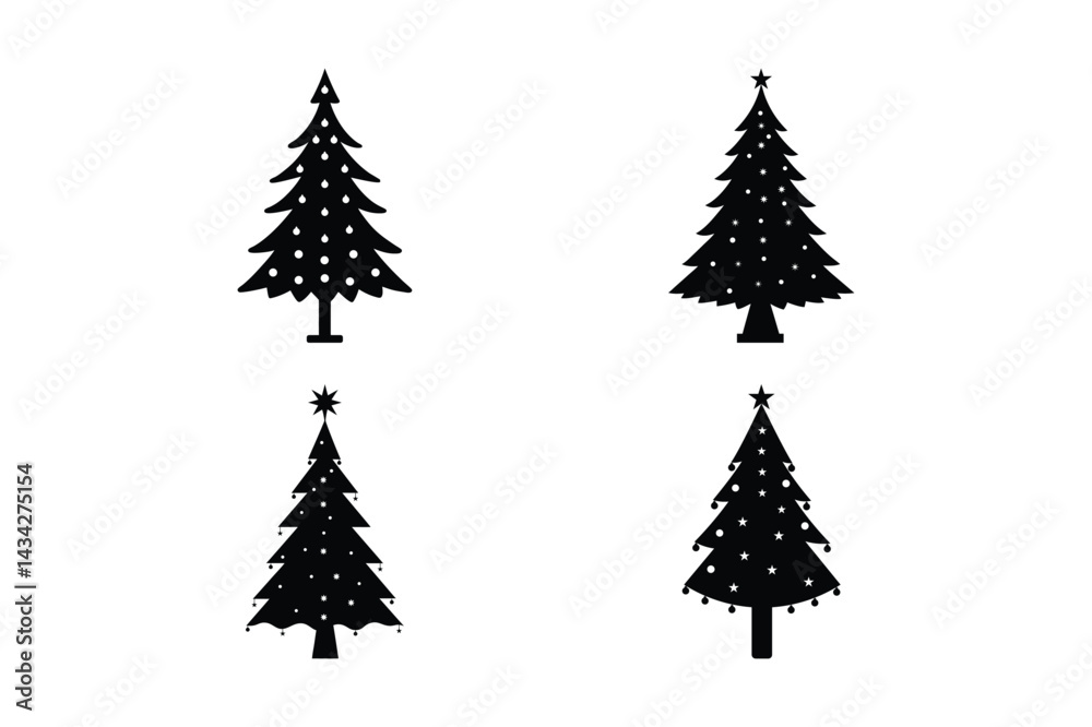 set of christmas trees silhouette vector illustration.
