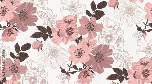 Roses pattern in vintage style for packaging, fabric, wallpaper	