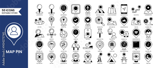 Map Pin line editable icon set in duotone style. Vector illustrations