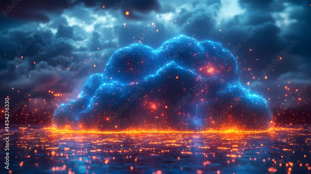 Obraz premium Digital cloud with streaming blue light