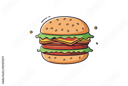 tasty hamburger with flying ingredients one line c 5.eps