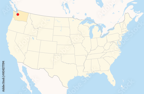 Location Map of the city Sammamish in Washington, USA. The state is marked orange and the city is highlighted with a red dot. No labels at all.