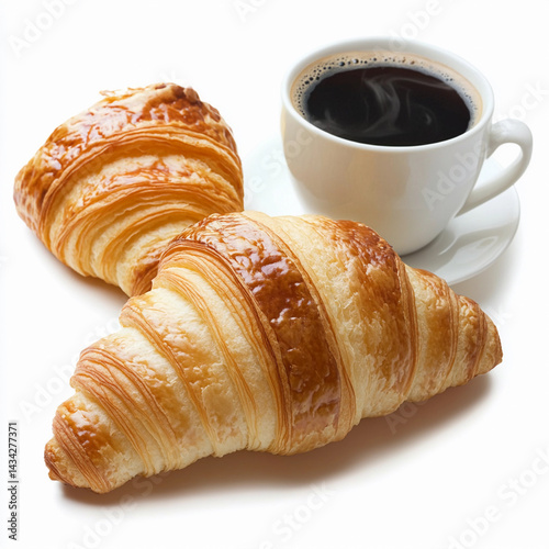Enjoying a fresh croissant with hot coffee together Generative AI