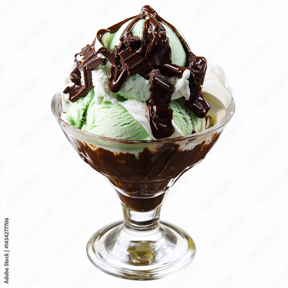 Mint chocolate dream ice cream sundae with rich toppings Generative AI