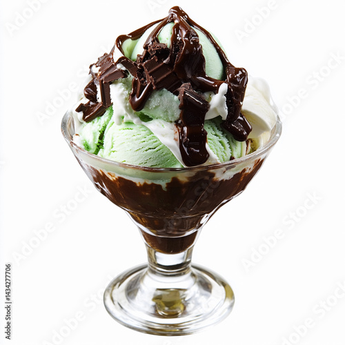 Obraz na płótnie Mint chocolate dream ice cream sundae with rich toppings Generative AI w salonie