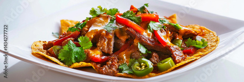 Gourmet Mexican meat dish with fresh toppings served Generative AI